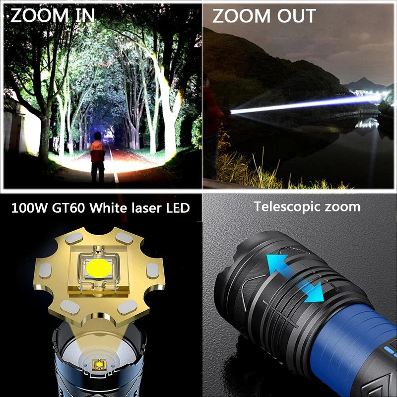 ESMARTER GT60 20000LM Tactical Flashlight – 100W Rechargeable