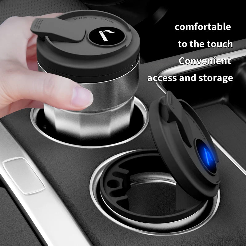 Car Ashtray 7-Color LED Light | Push-Open Coffee Cup Style