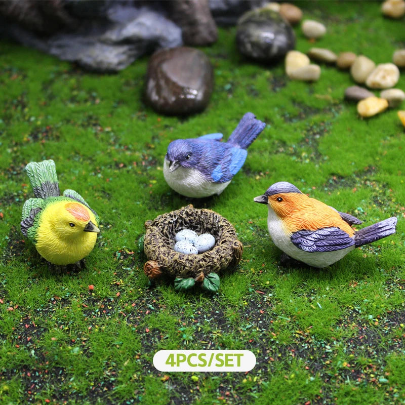 Birdie Figurines Gardening Ornaments 4Pcs/Set Bird's Nest Bird Eggs Landscape Mini Bonsai Simulation Model Dollhouse Decor Oasis Select