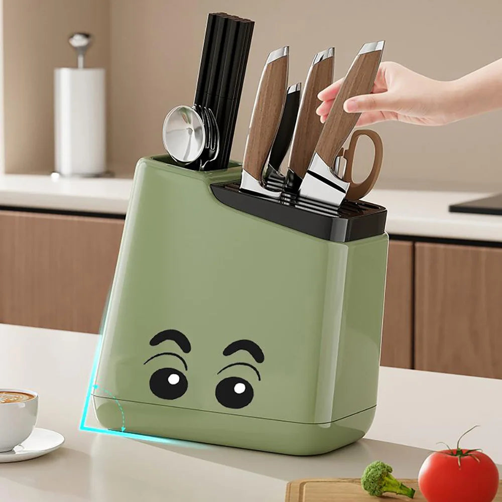 1pc Multi-function knife rack kitchen knives tableware drain storage household trapezoidal integrated plastic storage rack Oasis Select