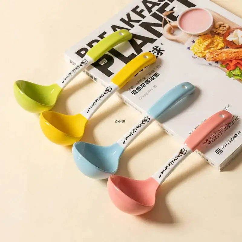 Ceramic Large Soup Spoon Ceramic Tableware Household Public Porridge Noodle Soup Spoon Large Soup Spoon Kitchen Cooking Utensil Oasis Select