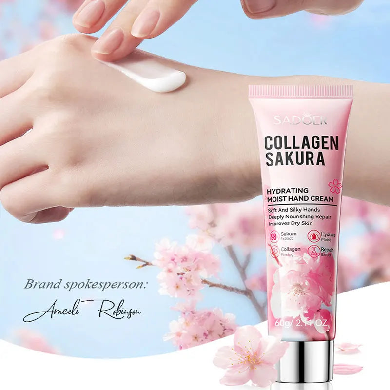SADOER Sakura Collagen Hand Cream Moisturizing & Nourishing, Brightening Care, Anti-Wrinkle Anti-Crack Cream for Hands 60G Oasis Select
