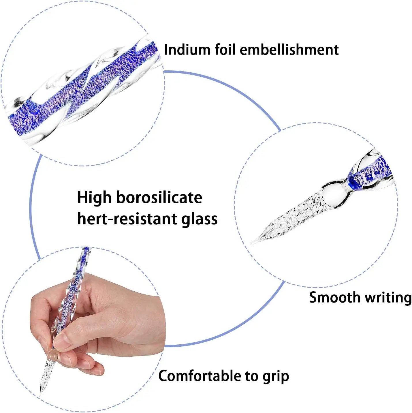 Handmade glass dip pen, Christmas crystal glass signature calligraphy vintage dip pen with peanut-shaped pen holder, ideal gift. Oasis Select