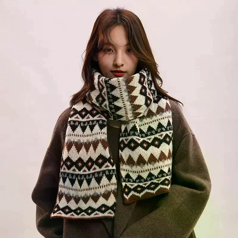 Women's Retro Jacquard Knit Winter Scarf – Thick & Warm