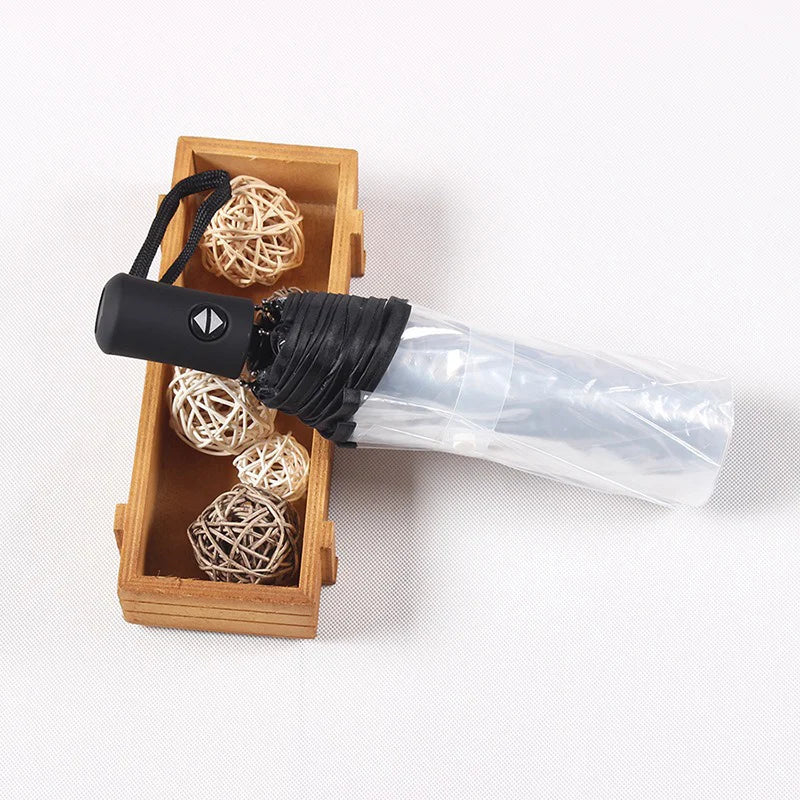 Foldable transparent umbrella fully automatic transparent three-fold sunny umbrella student simple sunny umbrella supplies Oasis Select Black 8K