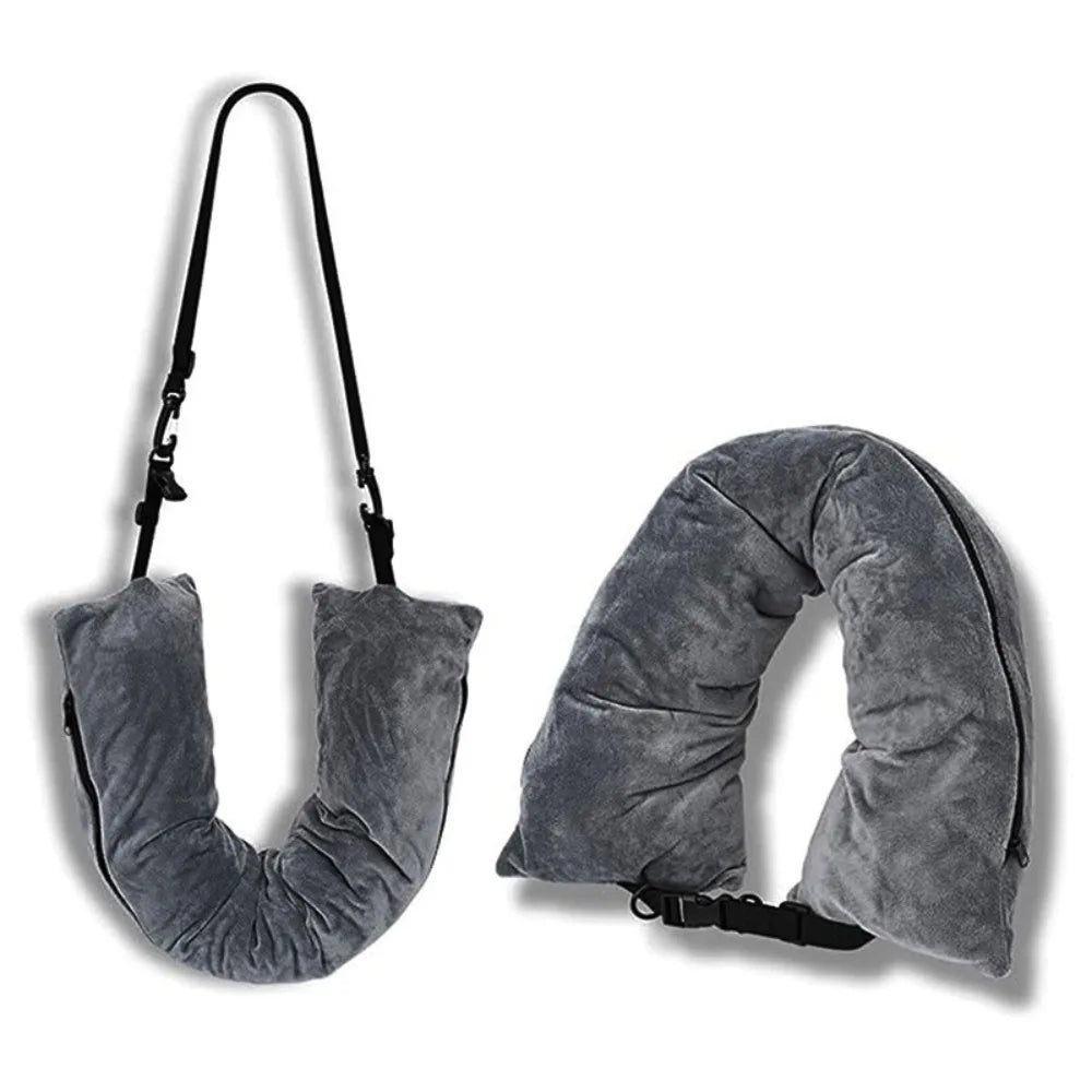 Multifunctional Fillable Travel Neck Pillow Comfortable Waterproof Stuffable Neck Portable U-Shaped Pillow Luggage Pillowcase Oasis Select Grey
