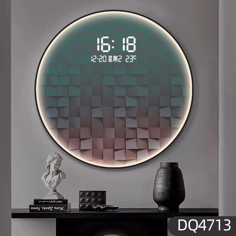 Light luxury gradient square living room decorative painting with LED wall clock restaurant creative light hanging picture clock Oasis Select DQ4713 Plug-in 70cm