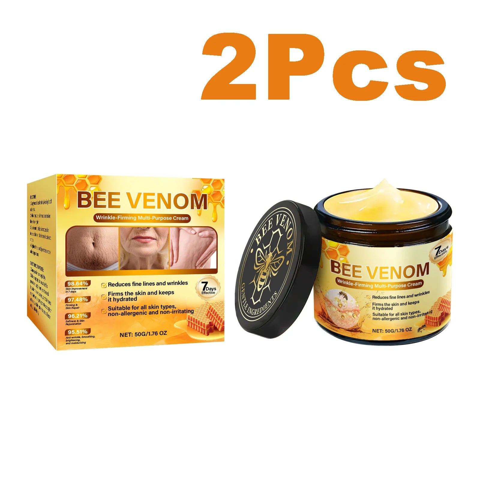 Bee Venom Firming Cream Anti-Wrinkle Lifting Face Moisturizer with Hyaluronic Acid Reduce Fine Lines Multipurpose Bee Venom Crea Oasis Select 2 x 50g Boxed