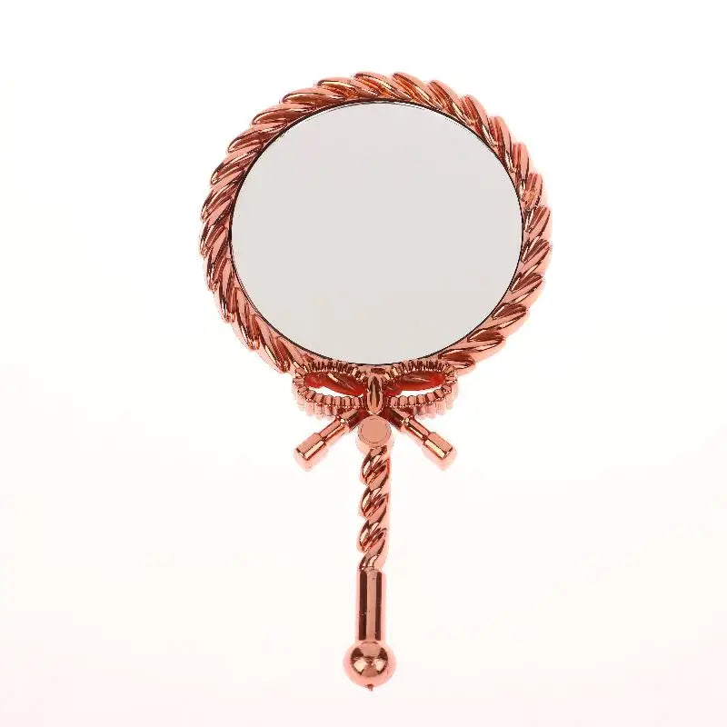 Portable Vintage Handheld Makeup Mirror Hand Hold Round Cosmetic Mirrors European Style Noble Ancient Court Mirror Beauty Tool Oasis Select Rose gold