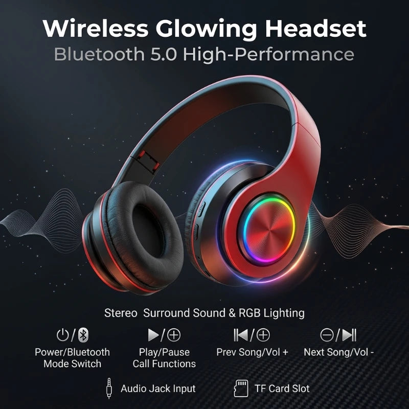 B39 Bluetooth Headphones RGB Lighting Noise Cancellation Foldable Headsets Over Ear Stereo HIFI Sports Headset TF Music Player Oasis Select