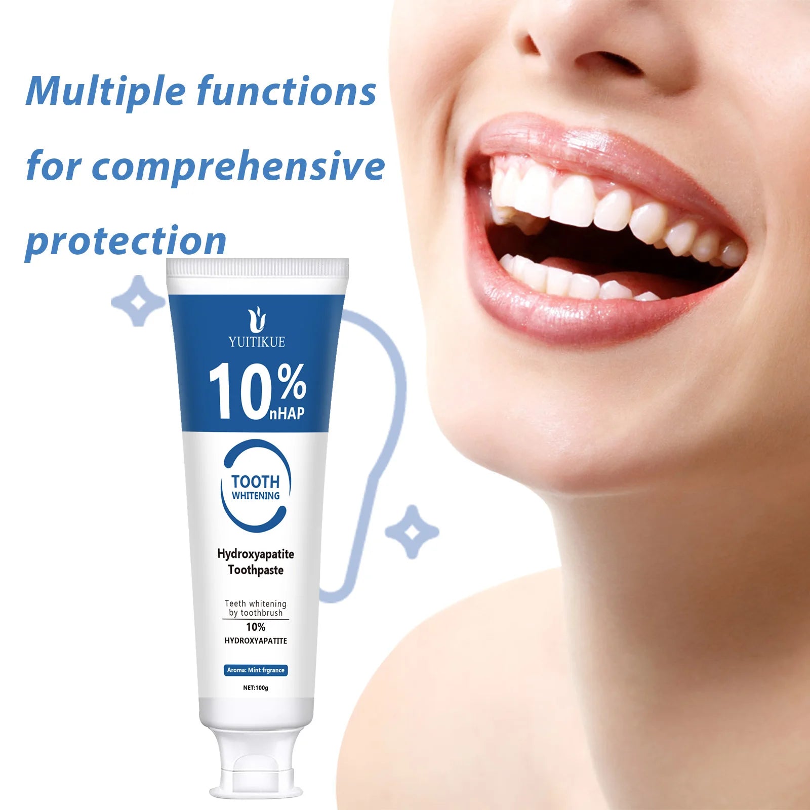 YUITIKUE 10% Hydroxyapatite Toothpaste 100g - Teeth Whitening & Enamel Repair, Mint Fresh Breath, Multi-Action Protection Oasis Select