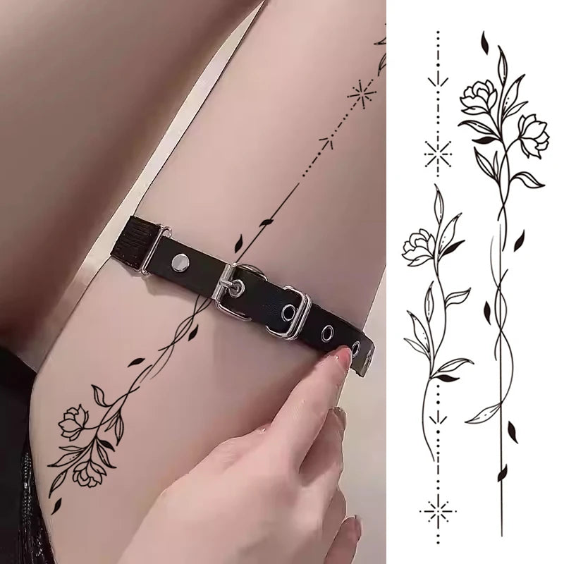 Floral and vine-themed leg tattoo stickers, trendy and sexy, temporary and realistic, waterproof and sweatproof for calves. Oasis Select
