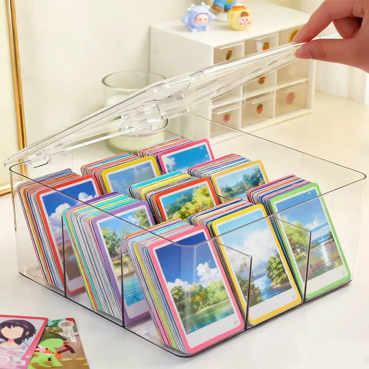 1pc Multifunctional Transparent Black/Transparent Acrylic Card Storage Box with 9 Compartments That Can Hold Over 1500 Postcards Oasis Select