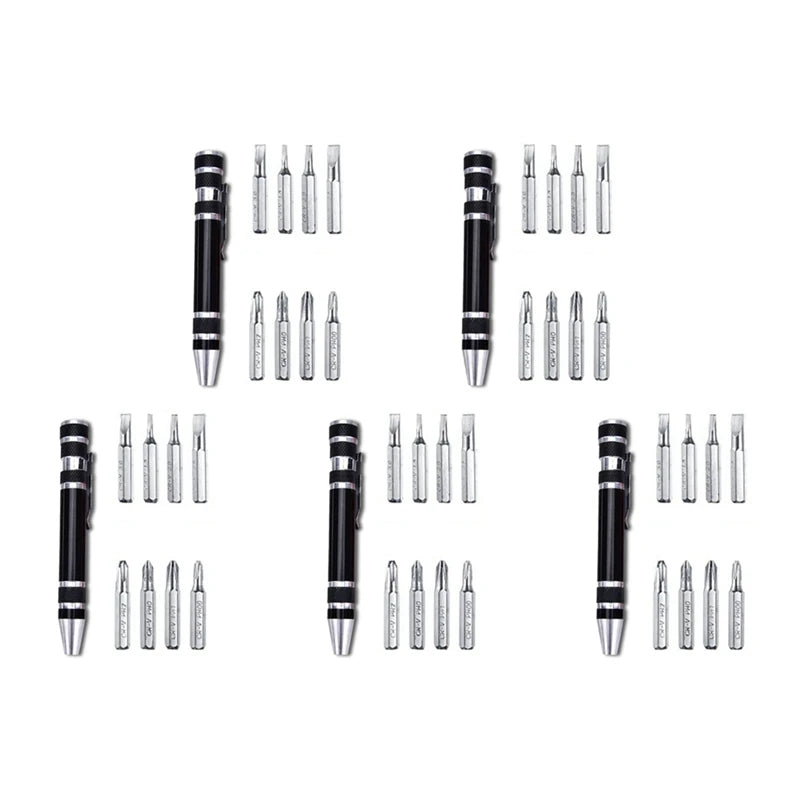 WISH 5Pcs Pen Screwdriver Set Aluminum Alloy Pen Type Hand Screw Screwdriver Oasis Select Black