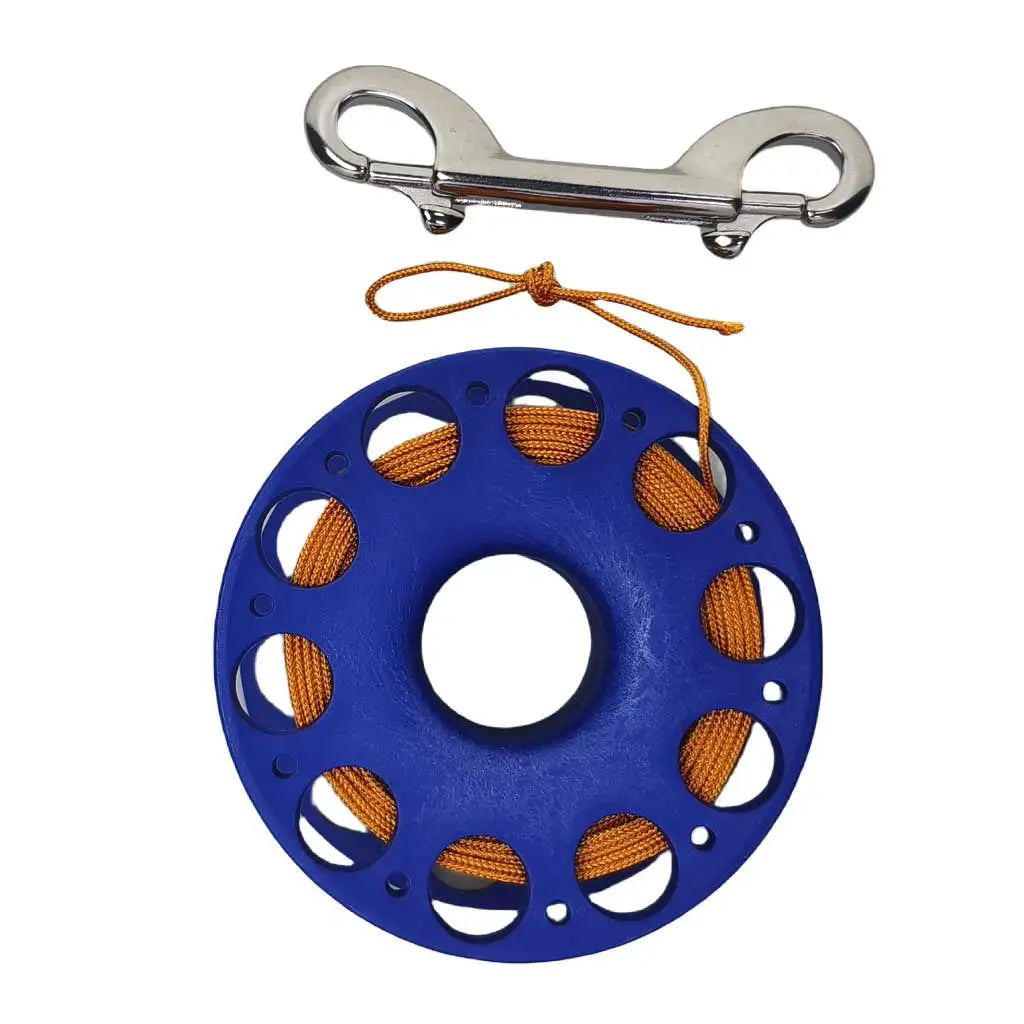 98FT/30M Scuba Diving Spool Finger Reel Snorkeling Spearfishing Cave Wreck Dive Safety Gear with Double-Ended Bolt Snap Clip Oasis Select Blue Orange