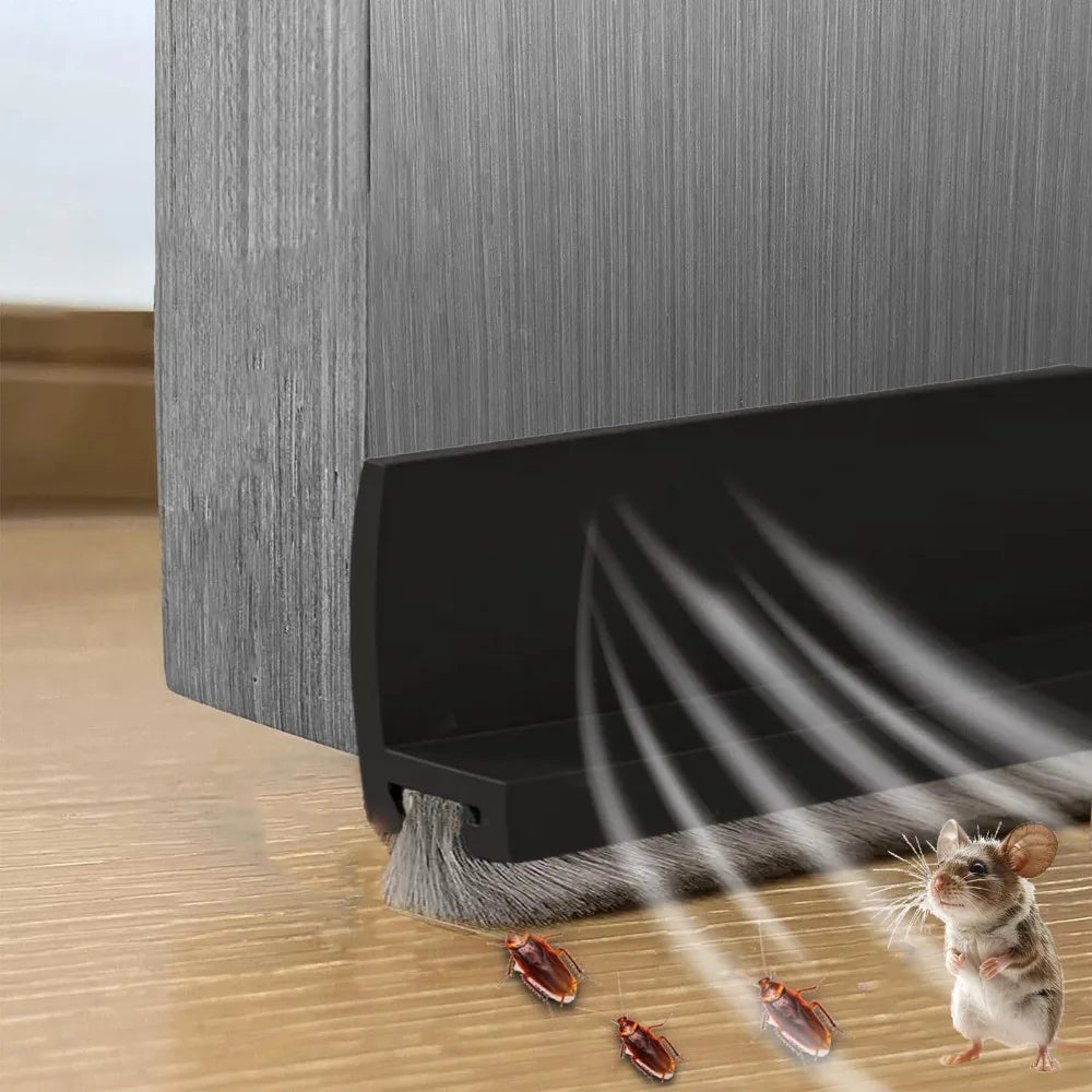 Professional PVC Door Draft Stopper Self Adhesive 100cm Brush Door Seal Brush Design Insect Prevention Weather Stripping Bedroom Oasis Select Black-52MM