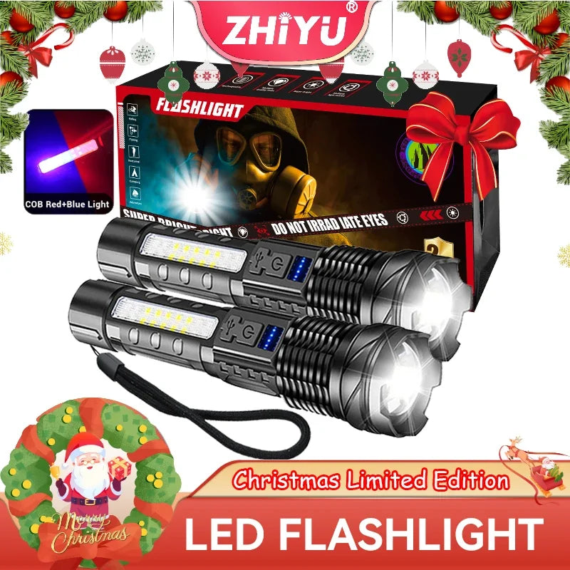 2PCS Flashlight Rechargeable Torch Strong Light Flashlight Long Range Tactical Zoom Lamp Outdoor Camping Lantern Christmas Gifts Oasis Select