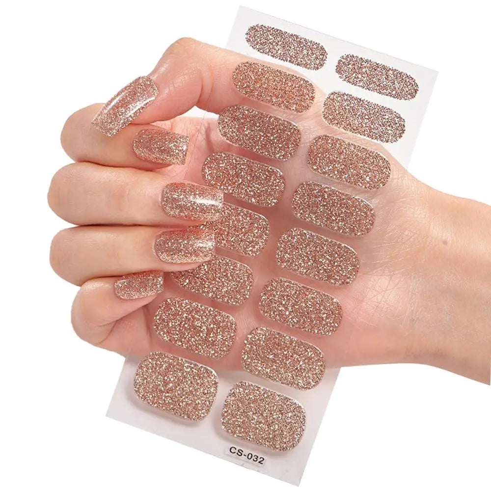 new 16Tip French Glitter Foil Gel Nail Wraps UV Semi-Cured Full Cover Nail Patch Strip Sticker UV LED Lamp Gel Nail Polish Wrap Oasis Select China Mainland 04