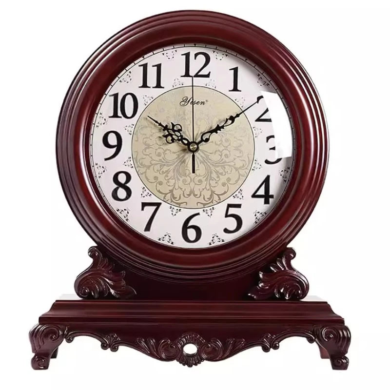 Solid Wood Retro Light Luxury Home Clock Living Room Chinese High-end Atmospheric High-end Desktop Clock Oasis Select