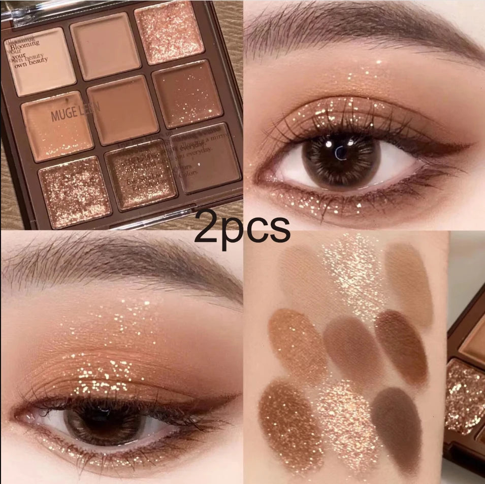 9-Color Chocolate Eyeshadow Palette | Earth Matte & Glitter