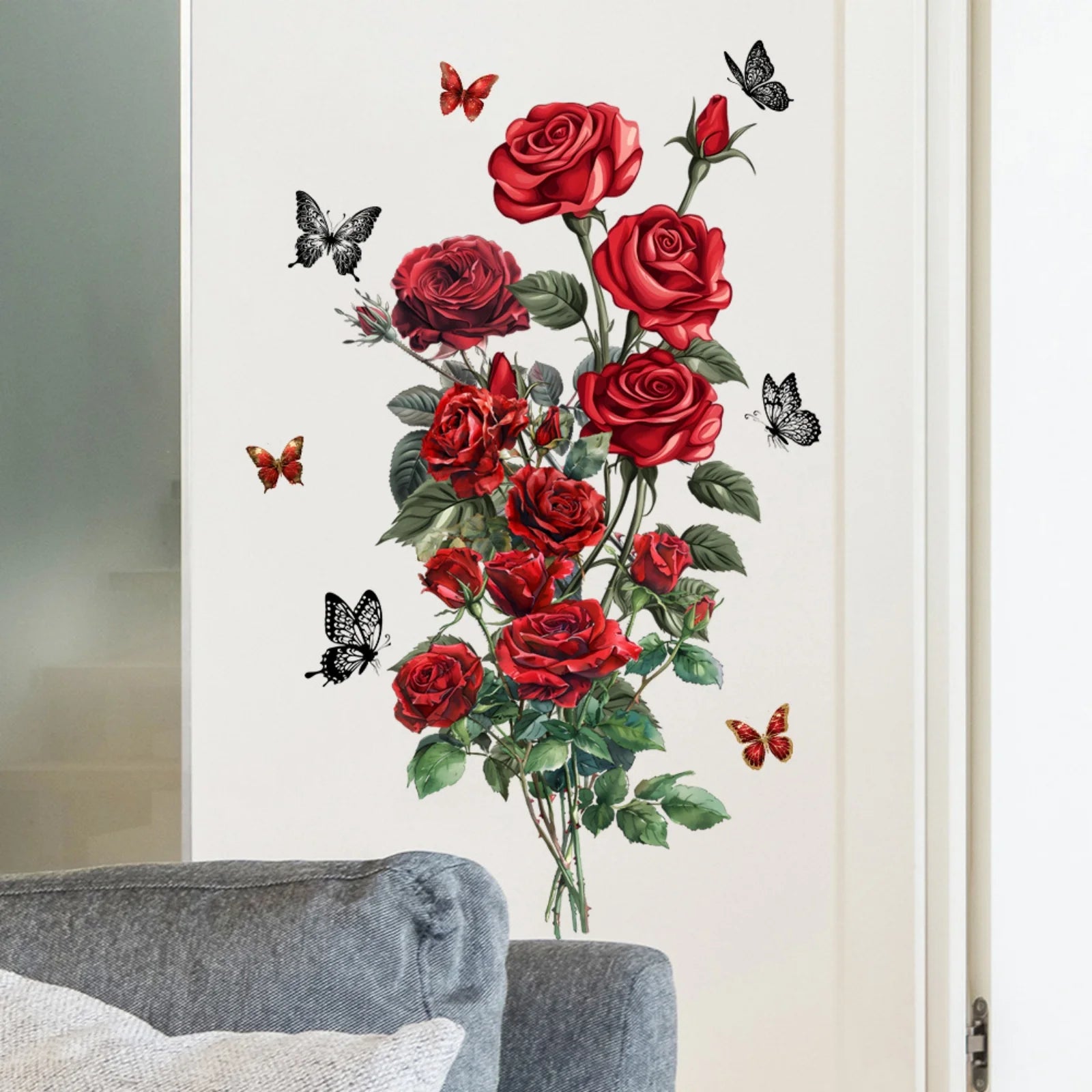 Red Rose Wall Stickers – Self-Adhesive DIY Floral Home Decor Wall Sticker Decal Oasis Select