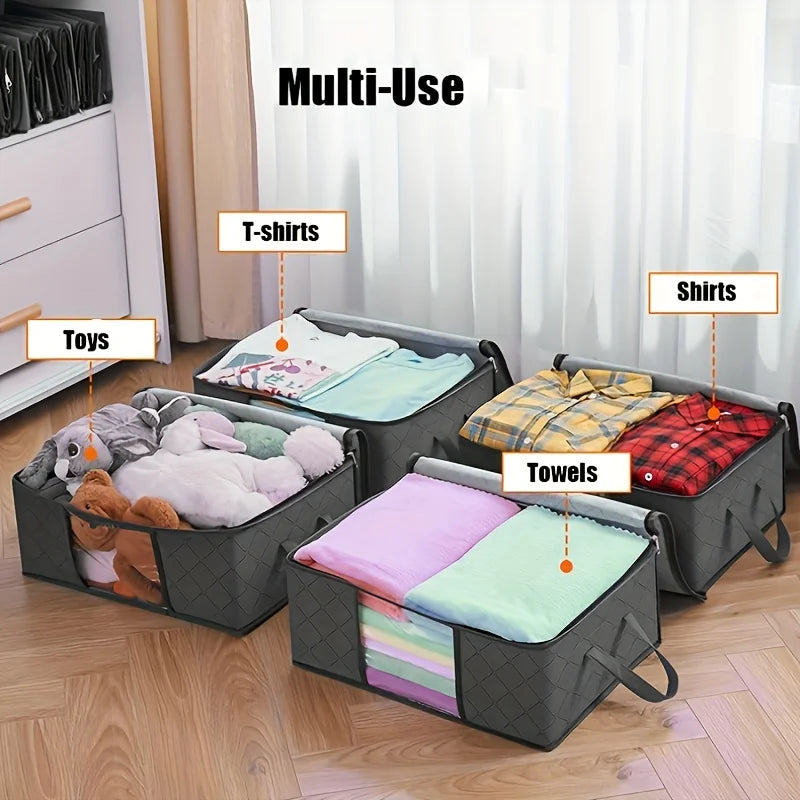 35L Fabric Storage Bags with Clear Viewing Windows - Quilted, Foldable Organizer Boxes for Clothes, Toys, Blankets & Bedding Oasis Select