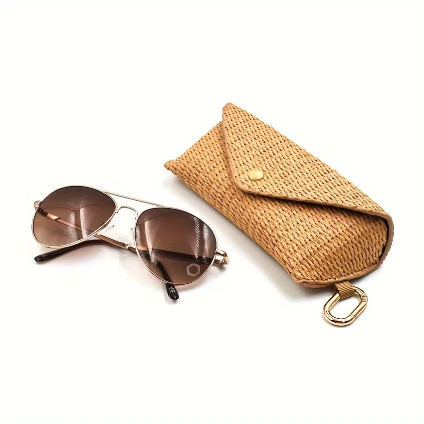Woven Straw Eyeglass Case with Hook - Durable PP Material, Soft Protective Fashion Glasses Pouch for Women's Fashion Accessory Oasis Select
