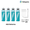 1.5V USB Rechargable Lithium Battery AA 2200mAh Actual Capacity Fast Charging 2000+ Charge Cycles Long-Lasting Power Oasis Select 4 pcs batteries