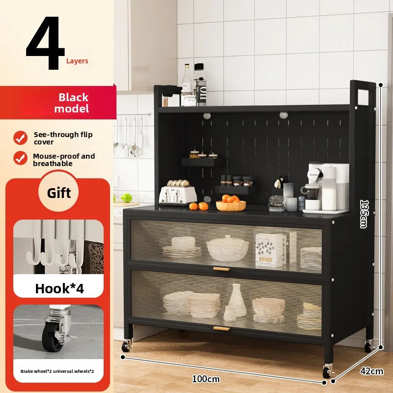 Dustproof side cabinets, shelves, multi-layer floor cabinets, small appliances, microwave ovens, multifunctional storage racks Oasis Select 4-Black-100