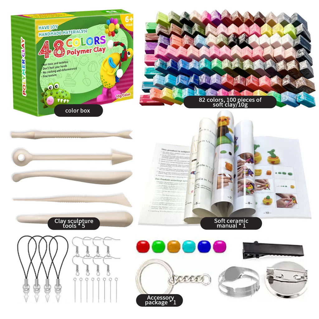 Colors Polymer Clay Blocks With Tools Kit Molding Craft Oven Bake Beginer Kids Diy Earrings Dolls Jewerly Accessories Oasis Select