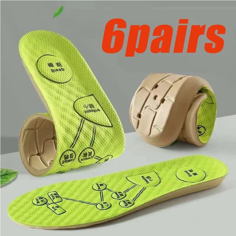 1-6pairs Foot Acupressure Insole Men Women Soft Breathable Sports Cushion Inserts Sweat-absorbing Deodorant Insole Shoe Pads Oasis Select 6pairs-Green 39-40