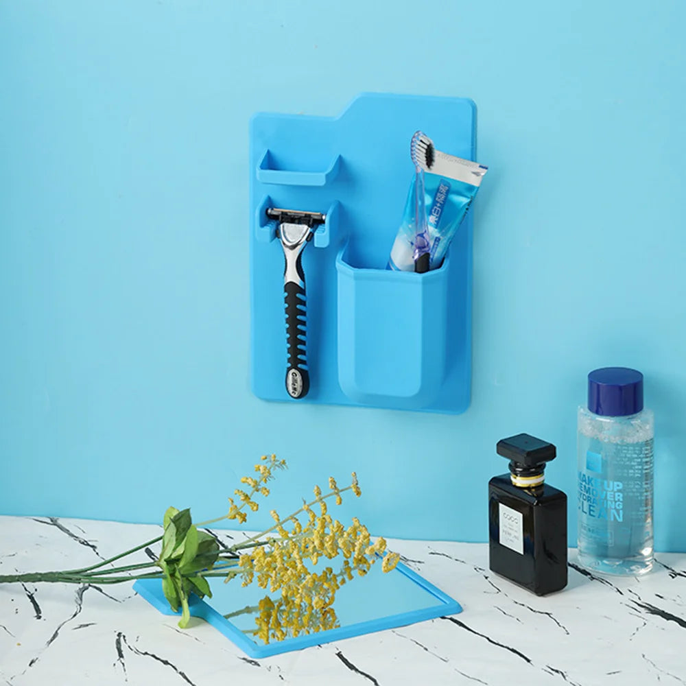 Silicone Shower Mirror & Toothbrush Holder – Self-Grip, Shatterproof