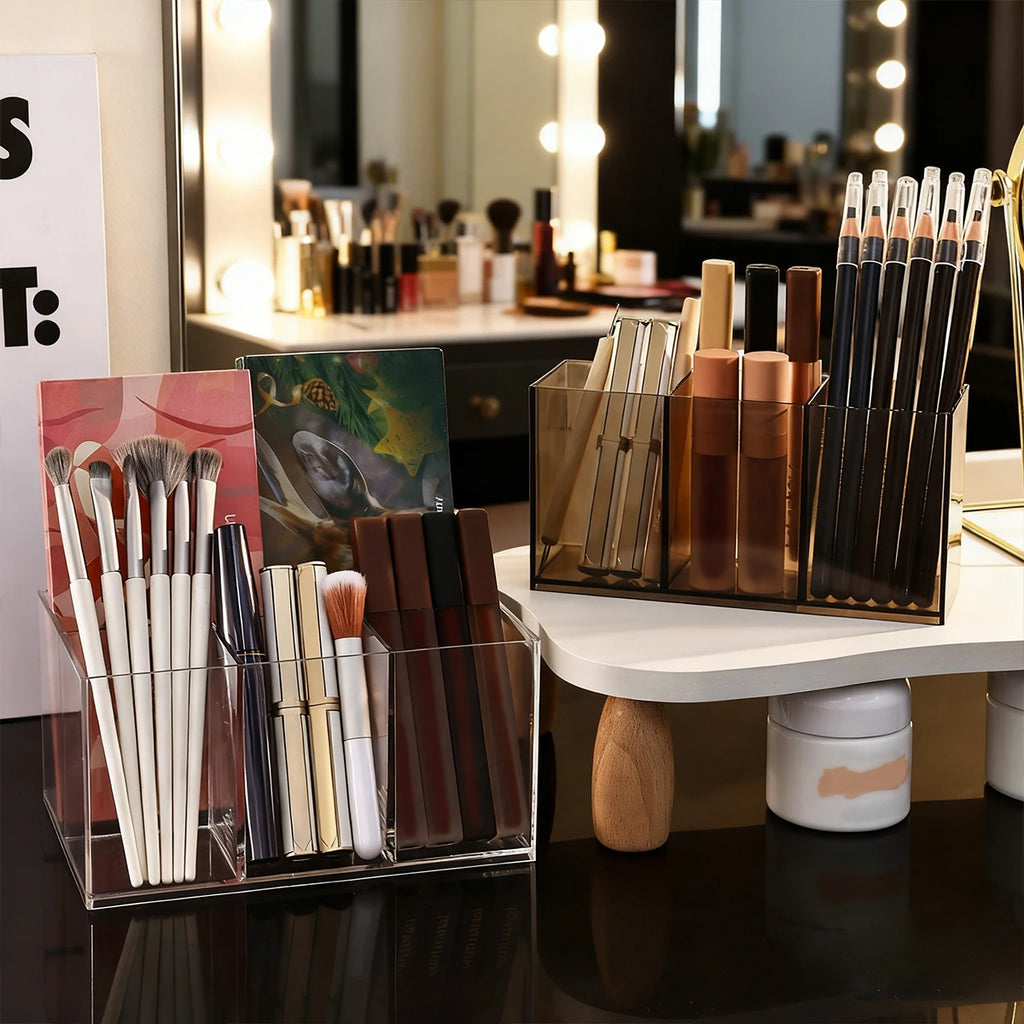 1pc Desktop Acrylic Transparent Makeup Brush Storage Box Organizer Portable Lipstick Makeup Brush Makeup Pen Holder Storage Box Oasis Select