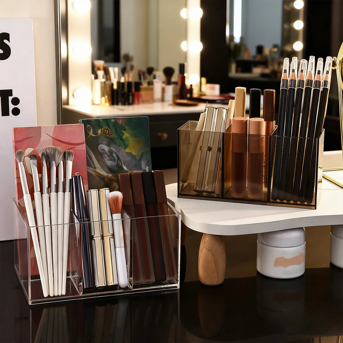 1pc Desktop Acrylic Transparent Makeup Brush Storage Box Organizer Portable Lipstick Makeup Brush Makeup Pen Holder Storage Box Oasis Select