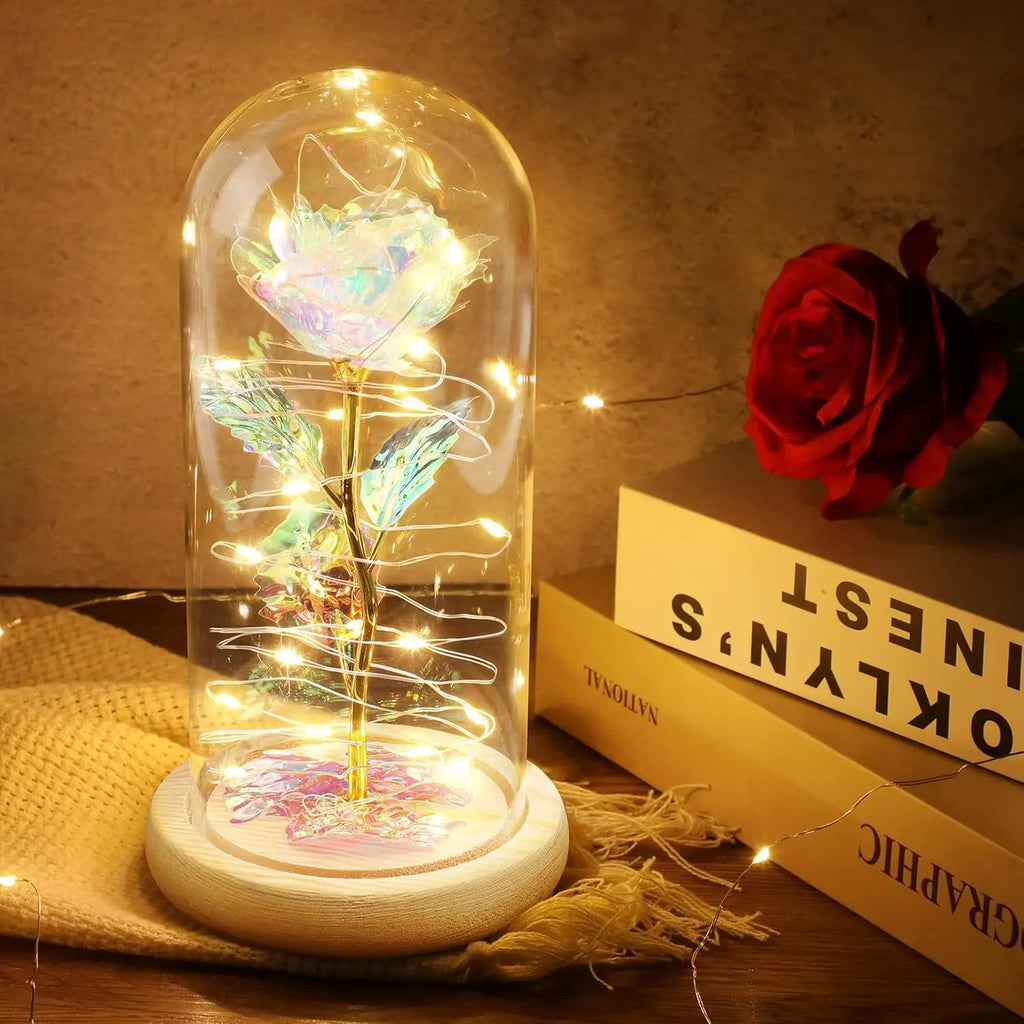 Eternal Flower Glass Cover Small Night Light Rose with Light Valentine's Day 38 Mother's Day Creative Gift Small Gift Oasis Select colorful Light PVC cover