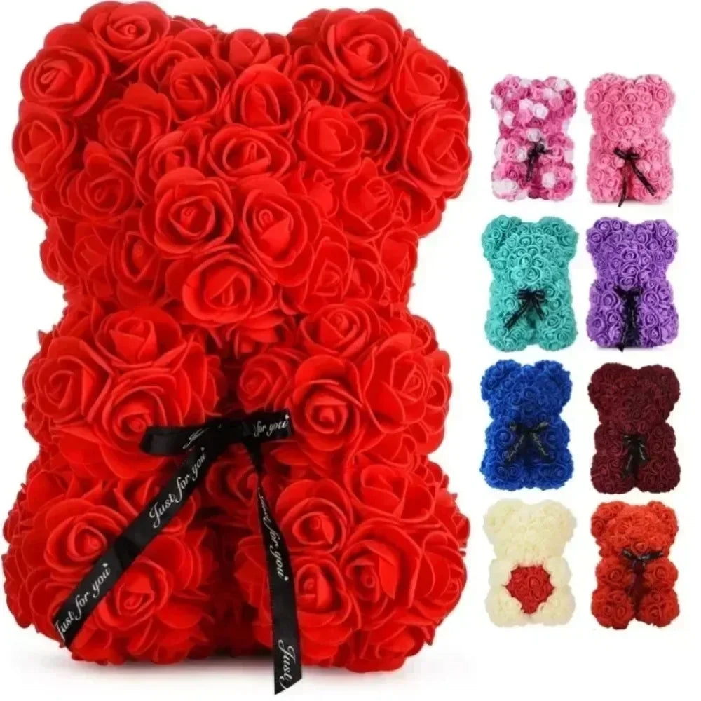 Eternal Rose Teddy Bear with Artificial Flower Birthday Anniversary Gift Decor Miniature Keepsake for Girlfriend Valentine Day Oasis Select