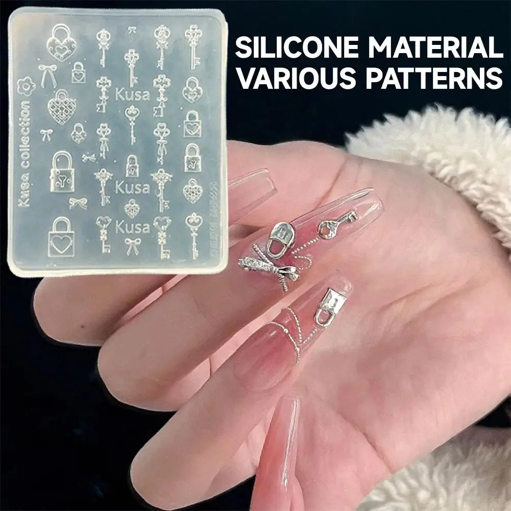 3D Button Butterfly Key Lock Silicone Nail Molds Nails Charms Reusable Clear Resin Molds Art Nail Stamping DIY Manicure Art Tool Oasis Select