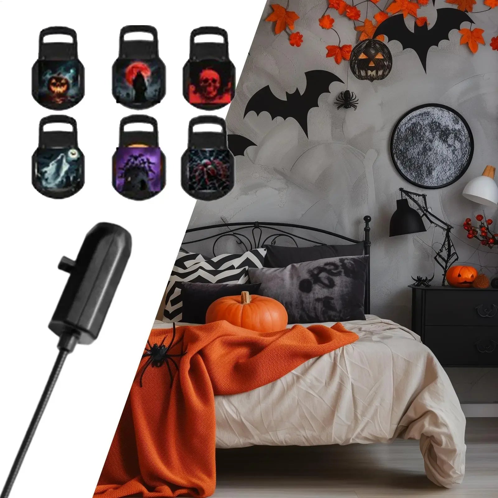 Halloween USB Projector Light Skull NightLight Ghost LED Lamp 360Degree Rotating Switchable Pattern Design Dark & Night Ambiance Oasis Select