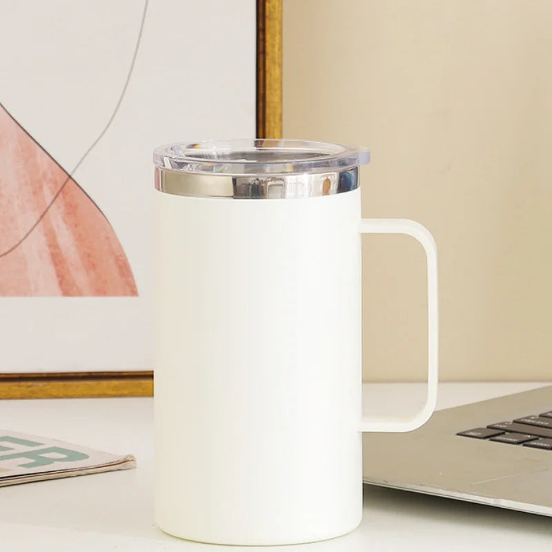 650ML Double-layer Coffee Cup with Lid Insulated Cup Vacuum Stainless Steel Double Layer Large Capacity Portable Traveling Oasis Select White 650ml