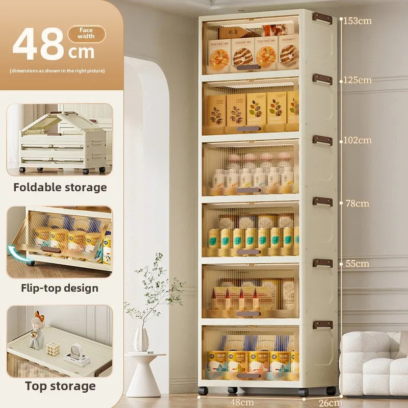 Simple folding storage cabinet Plastic multi-layer bag wardrobe storage box living room storage cabinet Oasis Select 48Cm1layerbrown