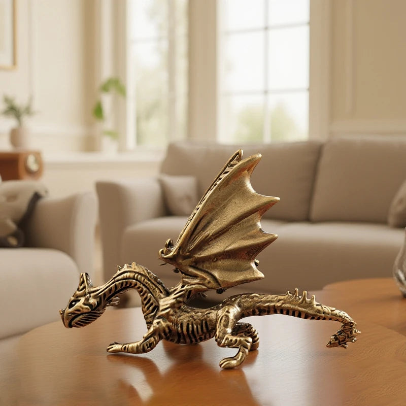Brass Pterosaur Dragon Small Statue Desktop Ornament Chinese Mythical Beast Figurines Retro Home Feng Shui Decoration Oasis Select