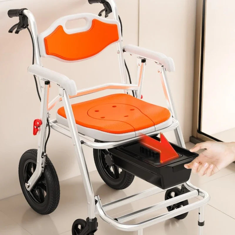 Solid Old Man Toilet Chair Wheeled Disabled Toilet Mobile Toilet Portable Household Care Bath Folding Small Wheelchair Oasis Select