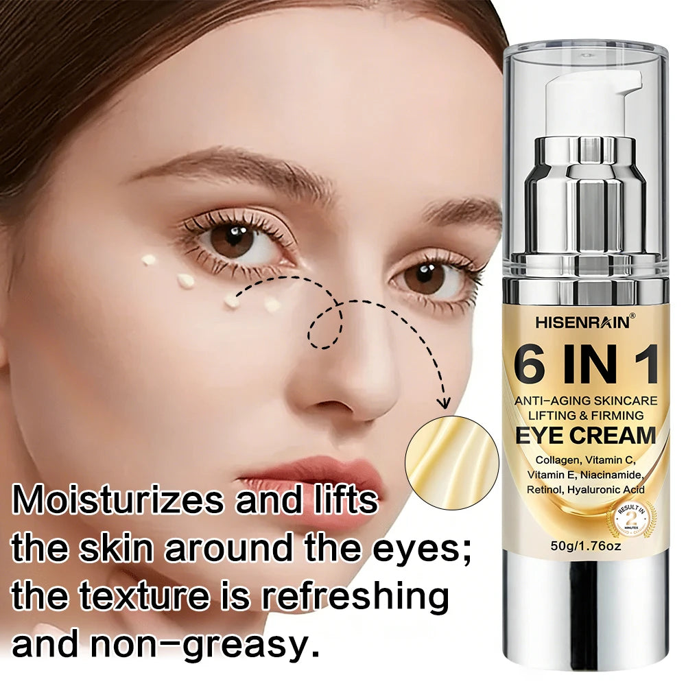 HISENRAIN 6-in-1 Eye Yellow Cream for Dark Circles, Puffiness, Wrinkles & Hydration - Anti-Aging Treatment for Men & Women. Oasis Select