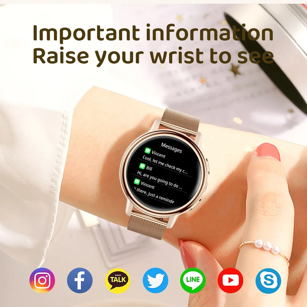 Waterproof Smart Watches Ladies Full Touch Screen Sports Fitness Flashlight Blue Tooth Call Smart Watch Women 128M Large Memory Oasis Select