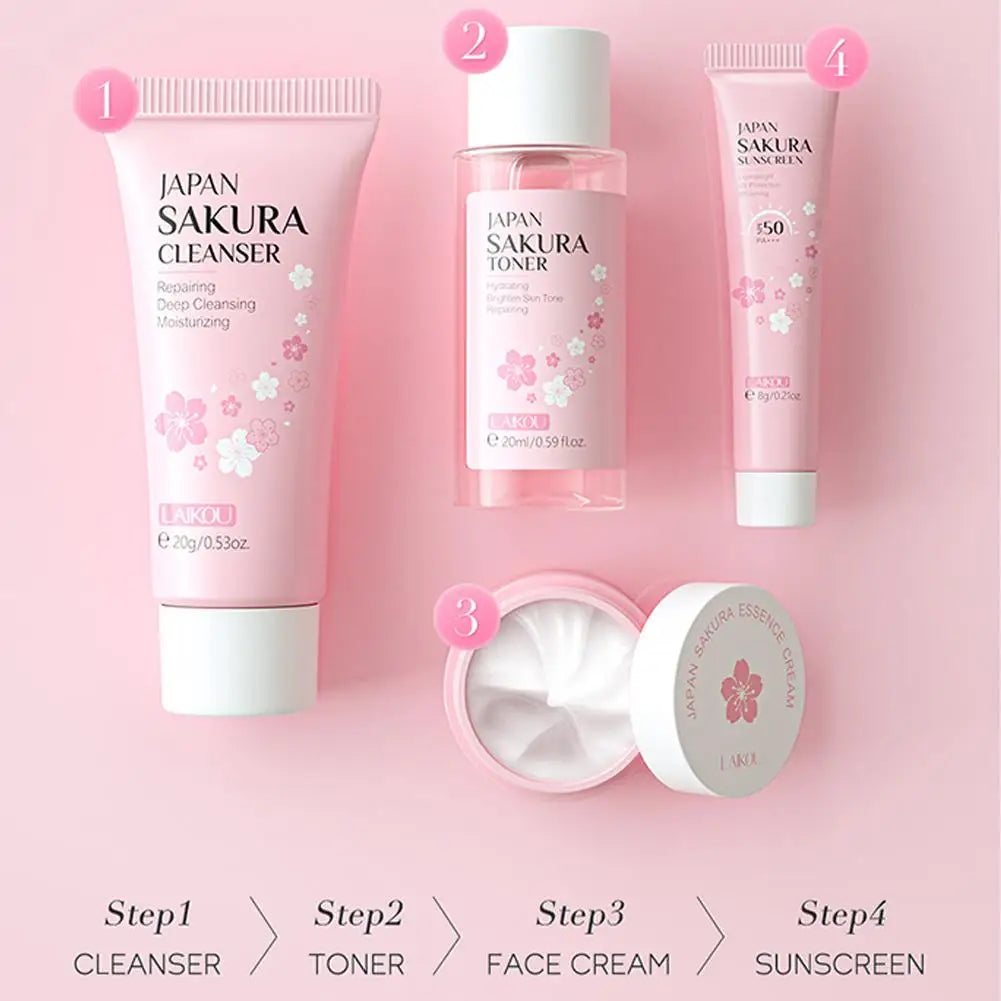 LAIKOU Sakura 4-Piece Skincare Set – Hydrating Gift Kit Skincare Gift Set Oasis Select