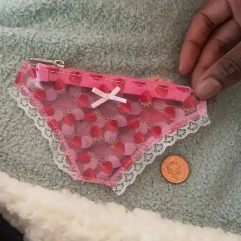 Cute Lace Coin Purse PVC Panties-Shaped Mini Storage Bag With Zipper Strawberry Makeup Bag Great Party Gift Birthday Present Oasis Select