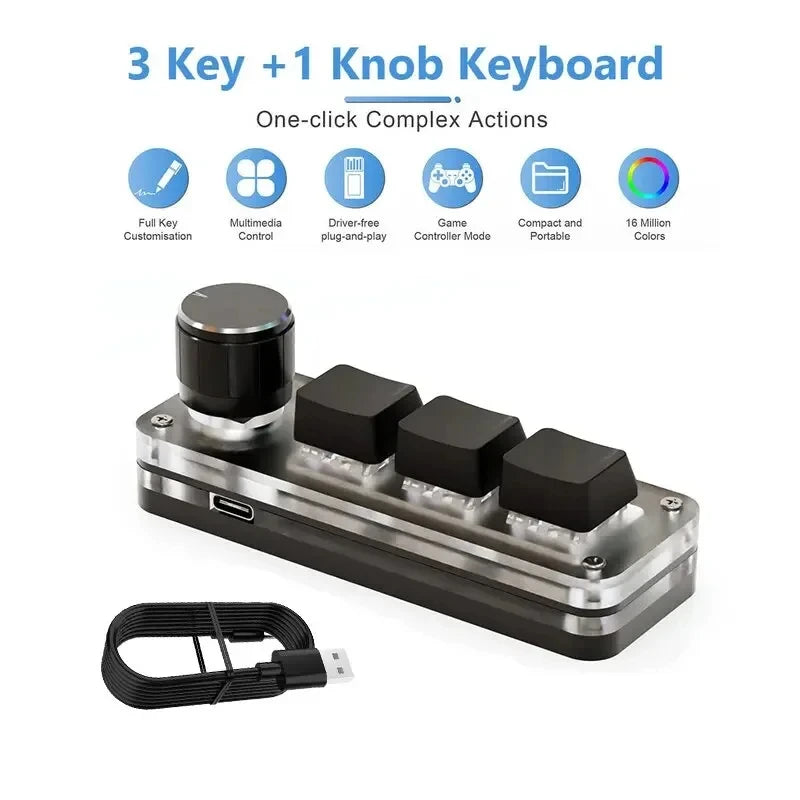 Mini Keyboard 3 Keys 1 Knob RGB Programming Macro Mechanical Keyboard Gaming Custom Switch Portable Keypad For Photoshop Oasis Select Beige Black