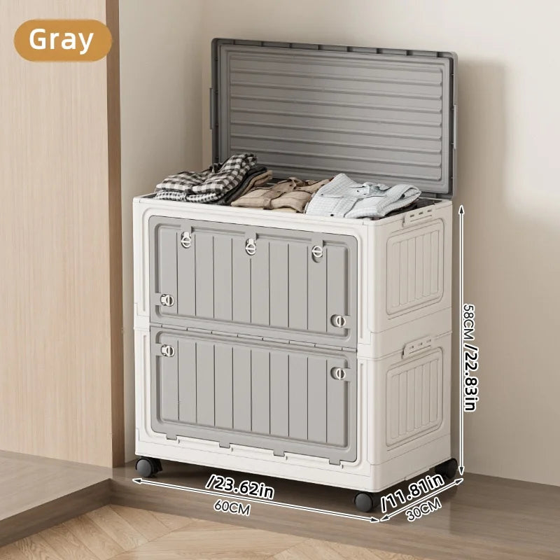 COIZYZZL Large Capacity Foldable Storage Bin, Transparent Mobile Organizer with Wheels, Space-Saving Design for Clothes & Toys Oasis Select 60cm Gray