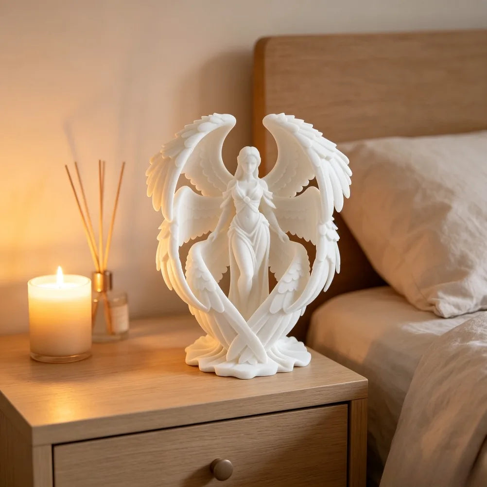Six winged blazing angel Sculpture Matte 3D Print Peace Blessing Statue Fireplace Mantel Light Luxury Home Desktop Decor Gift Oasis Select