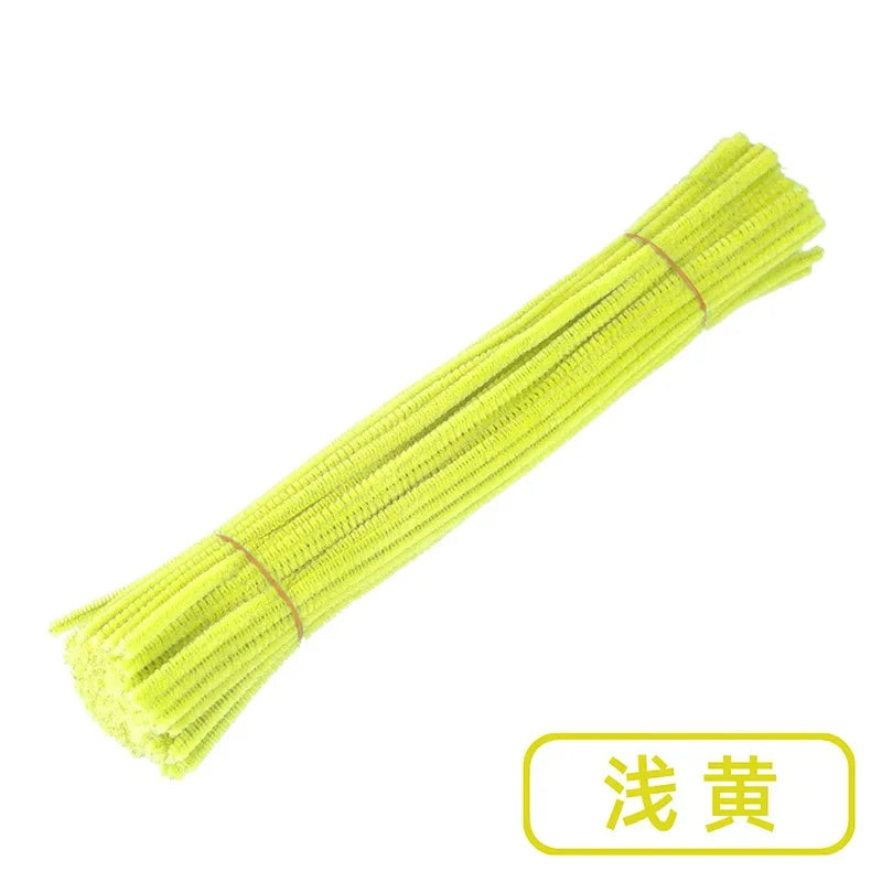 100pcs Set Plush Chenille Craft Sticks Flexible Twisted Wire Strips DIY Handmade Making Materials Creative Hobby Supplies Oasis Select Macaron light yellow
